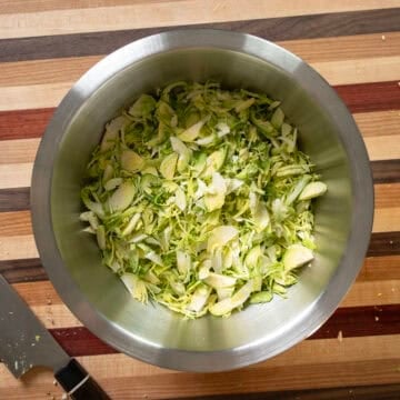 Shredded brussels sprouts in a bowl. 