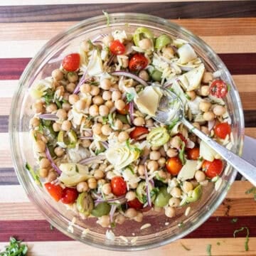 The bean salad mixed in a bowl.