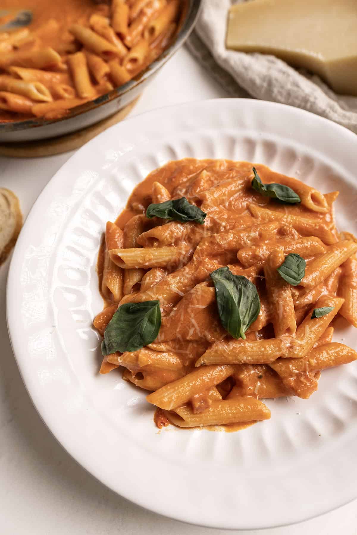 Vodka sauce with penne on a plate