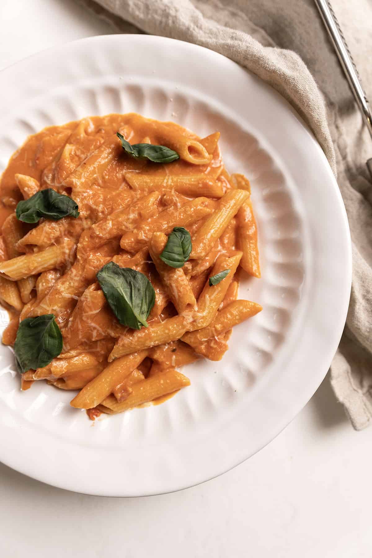 Plate of penne with vodka sauce.
