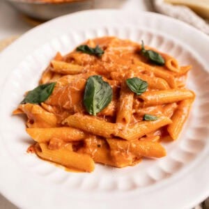 Plate of penne with vodka sauce.