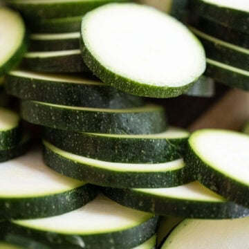 Sliced zucchini in half inch pieces.