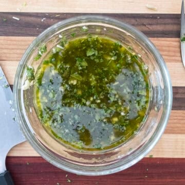 Mint and garlic vinaigrette dressing.