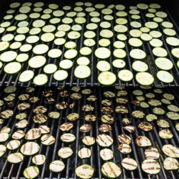 Zucchini being grilled on the grill.