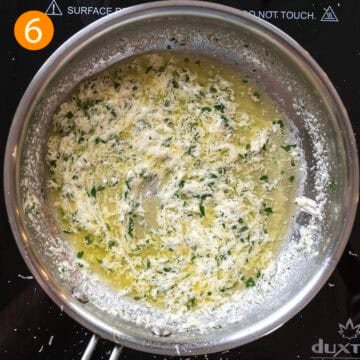 Creme Fraiche added to the garlic butter sauce.