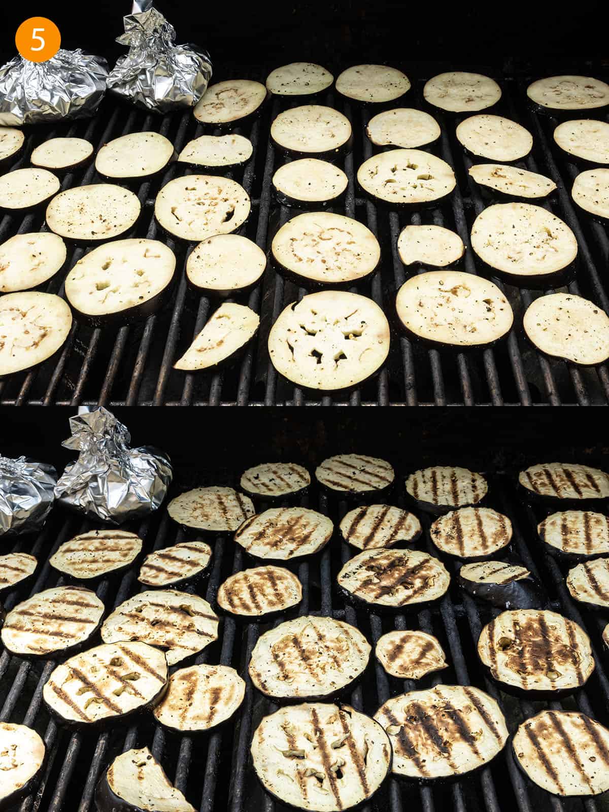 Grilling eggplant on the grill.