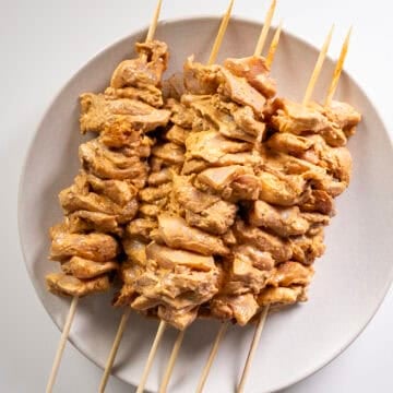 Marinated chicken on a skewer.