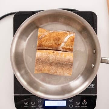 Toasting bread in butter.