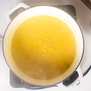 Simmering polenta in a dutch oven.