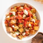 Panzanella bread salad in a bowl.