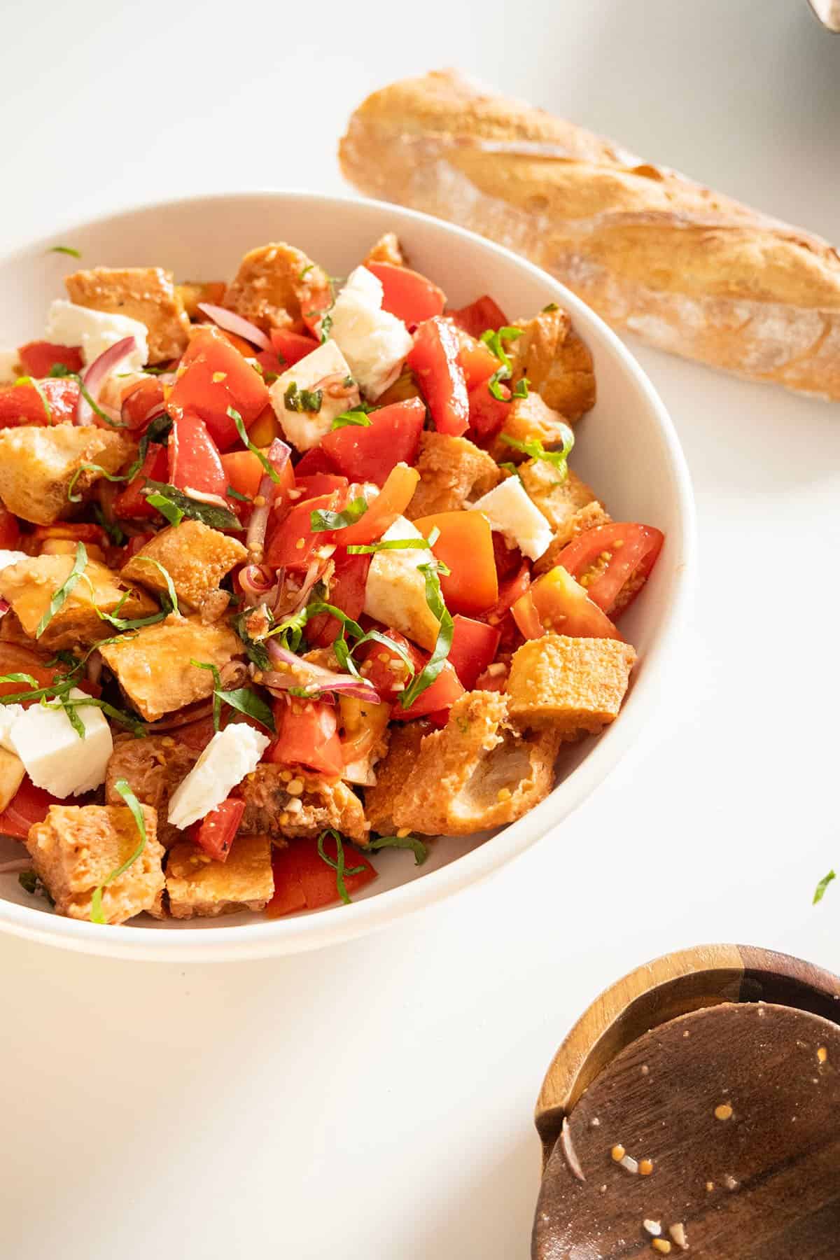 Panzanella salad in a bowl.