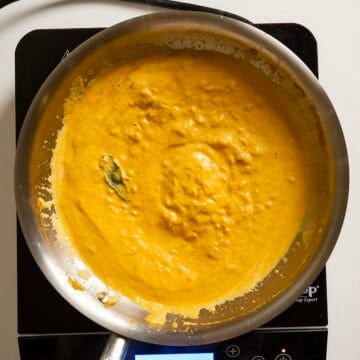 Heavy cream added to the pumpkin pasta sauce.