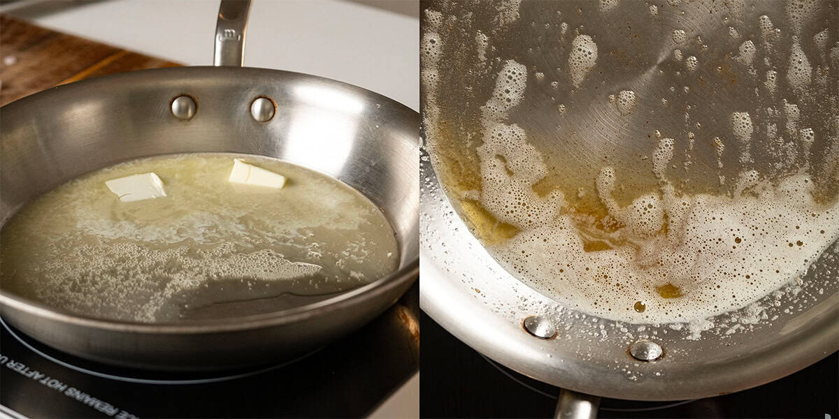 Browning butter in a large saucepan.