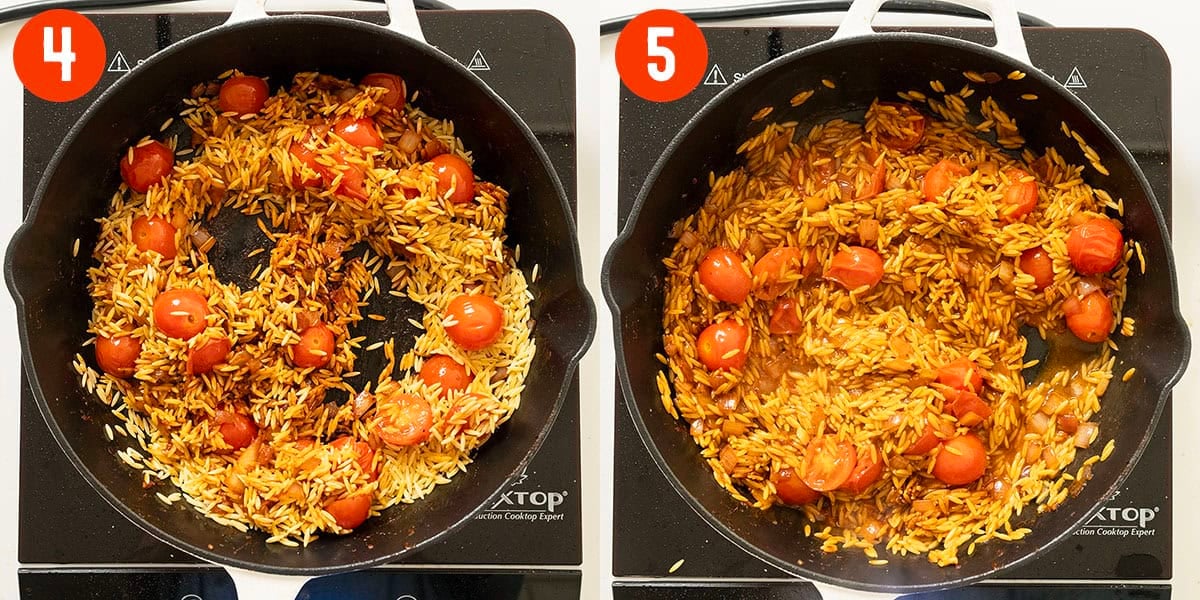 Toasting orzo and then simmering in white wine.