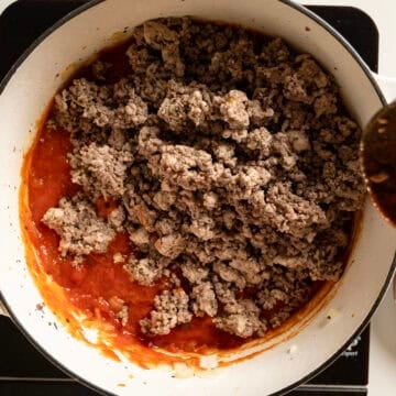 Meat added to the marinara sauce.