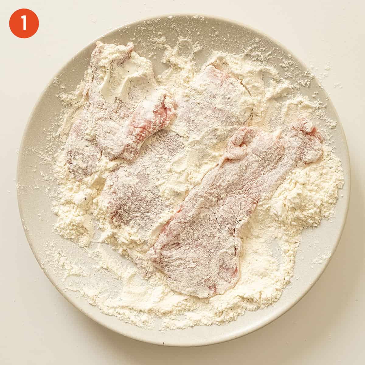 Veal dredged in flour.