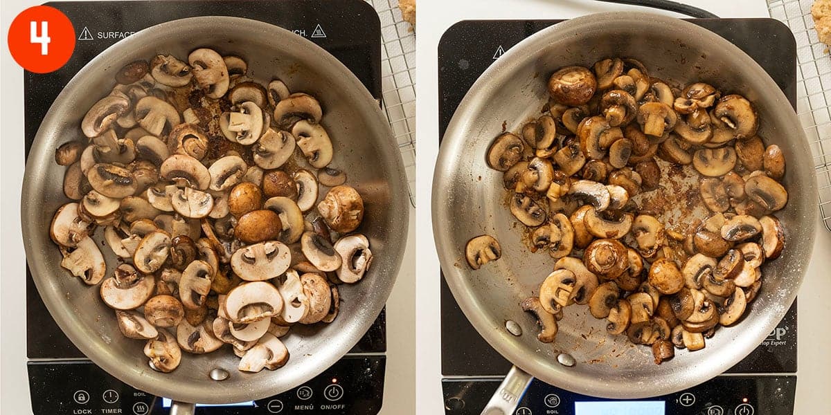 Sauteing mushrooms until brown in a pan.