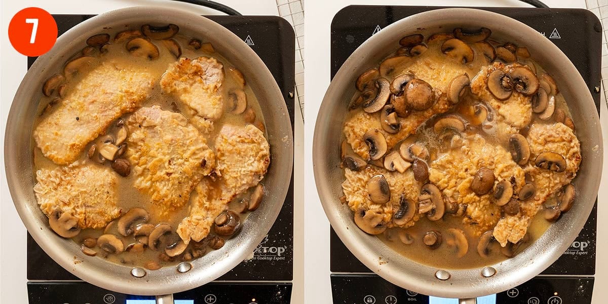 Veal added to the sauce to simmer.