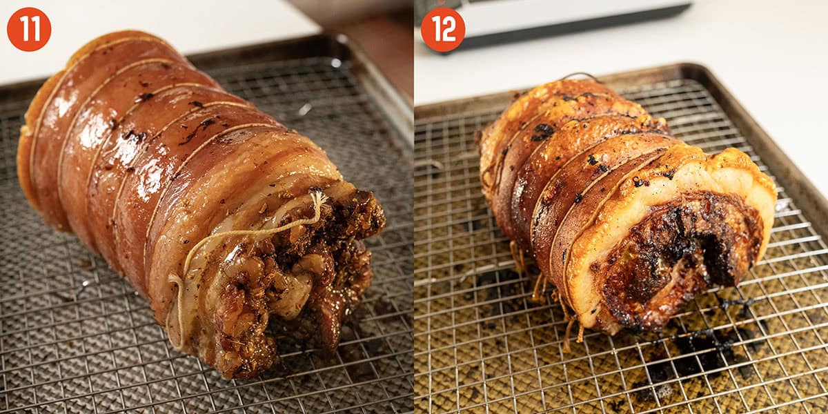 Finished porchetta on baking sheet.