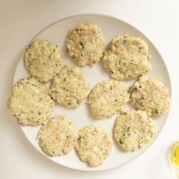 Cauliflower mashed into patties.