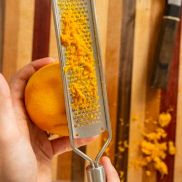 Zesting the orange.