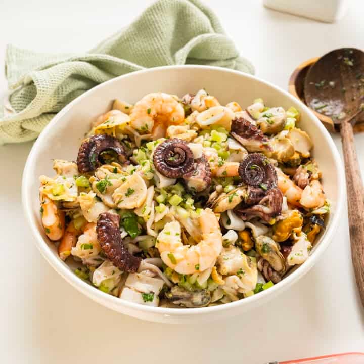Italian seafood salad in a bowl.