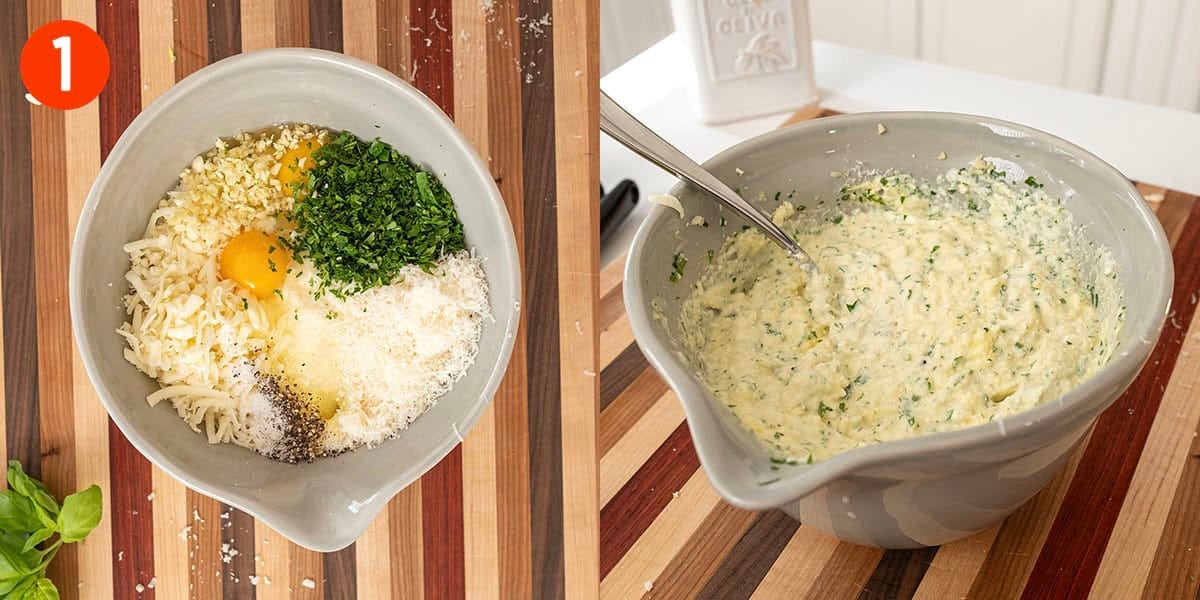 Ricotta cheese mixture in a bowl.