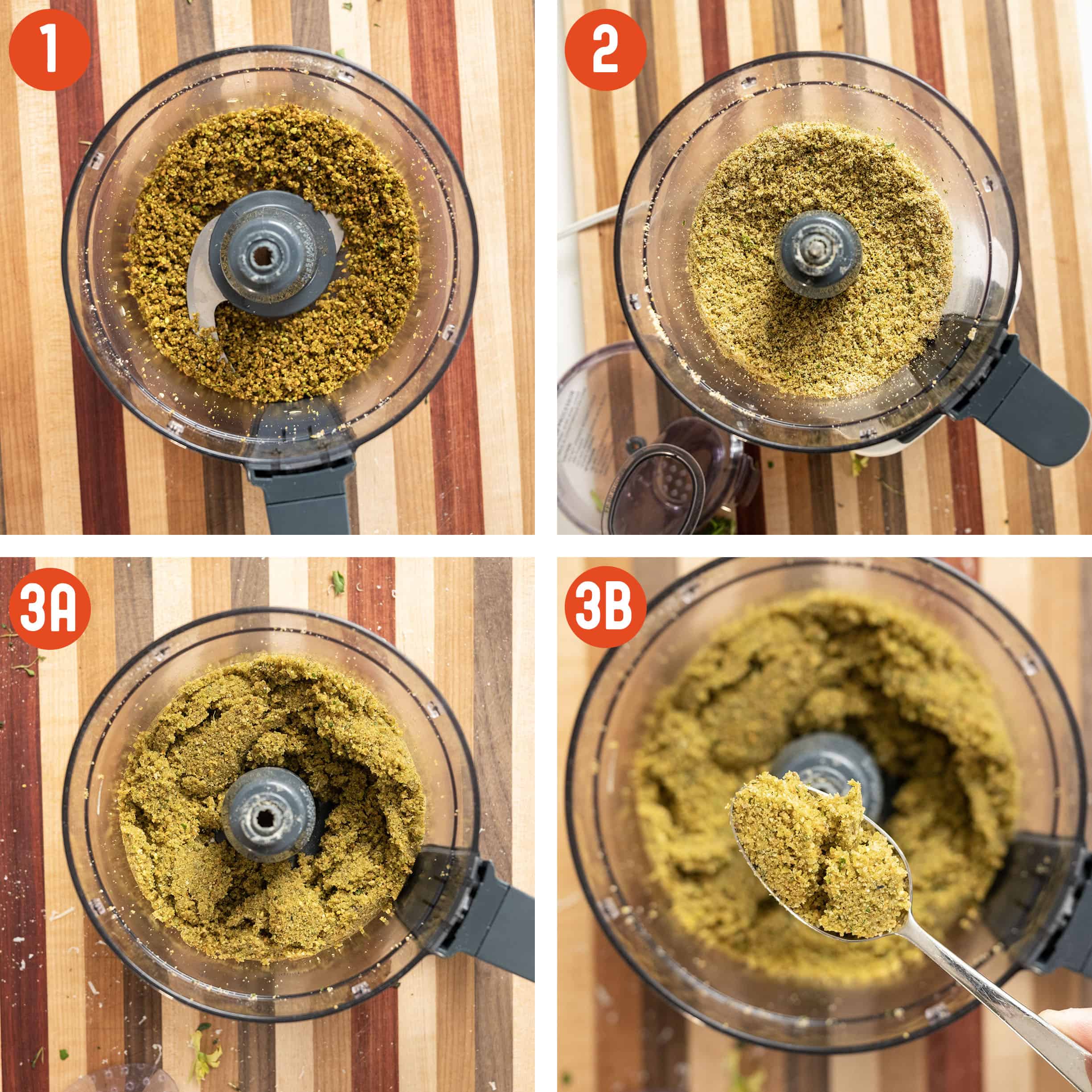 Mixing pistachio breadcrumb mixture.