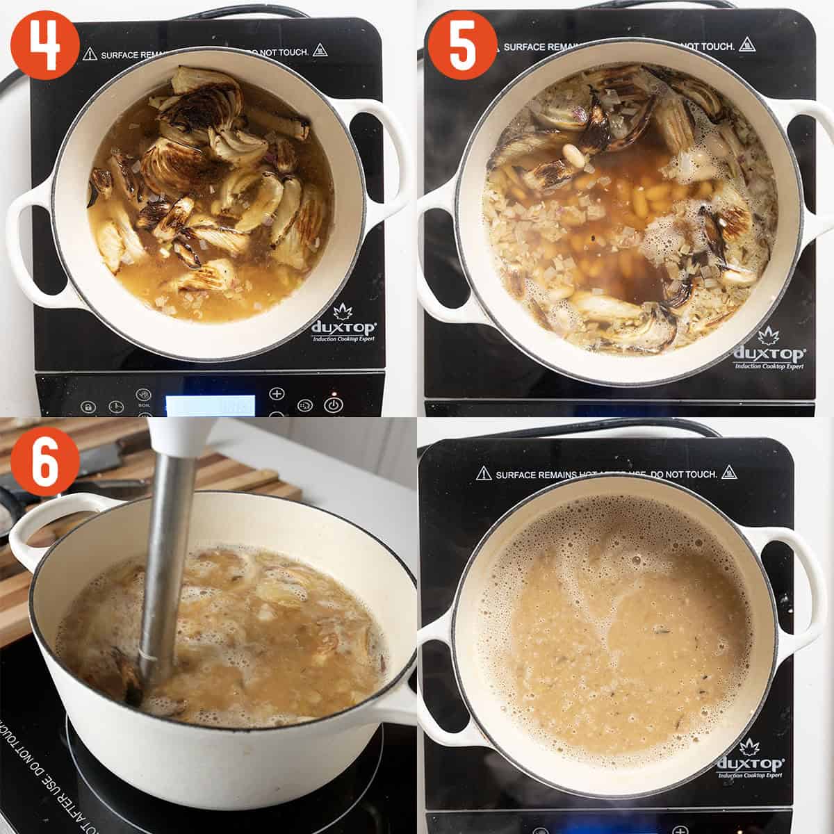 Simmering soup and pureeing with an immersion blender.