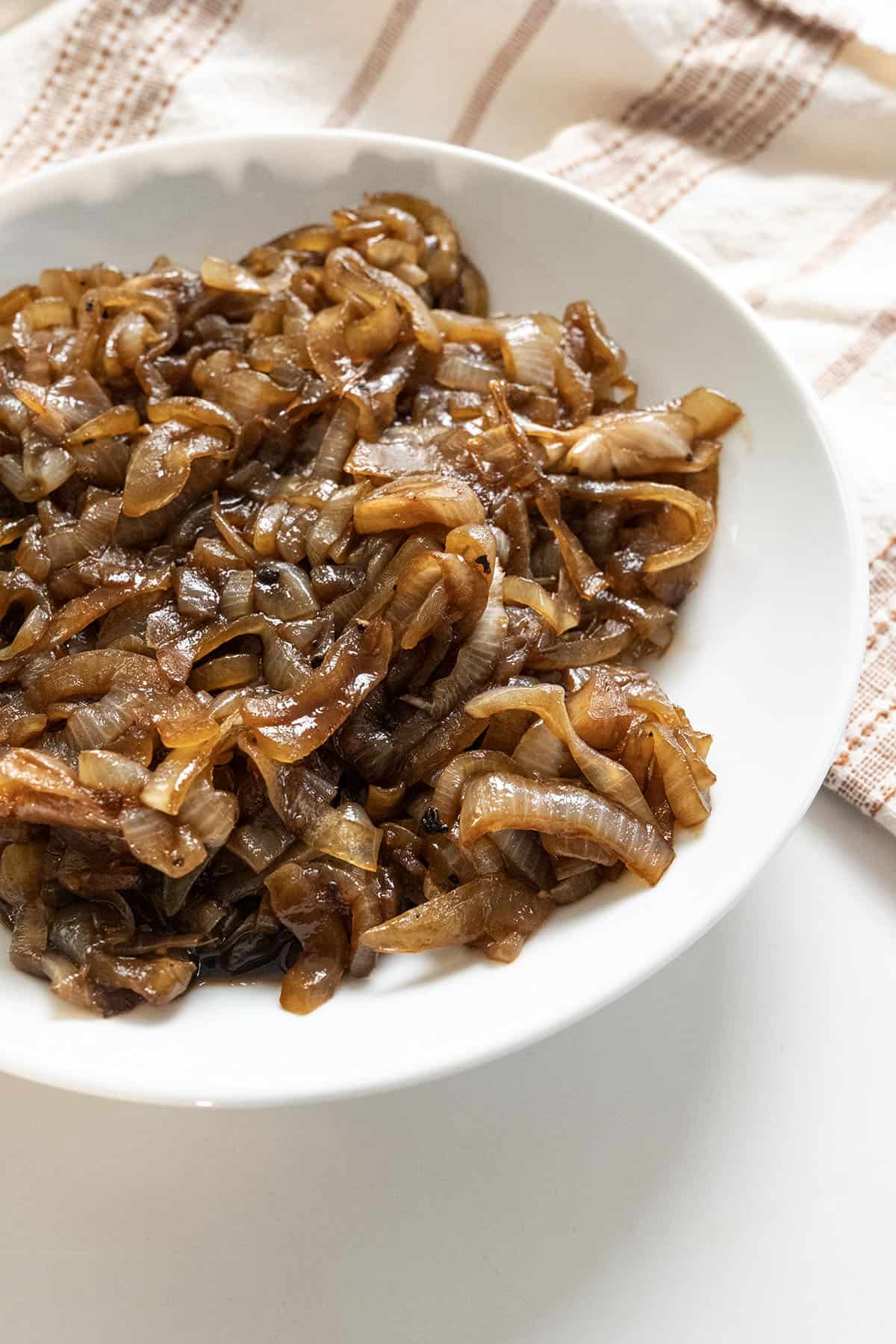Caramelized balsamic onions in a bowl.