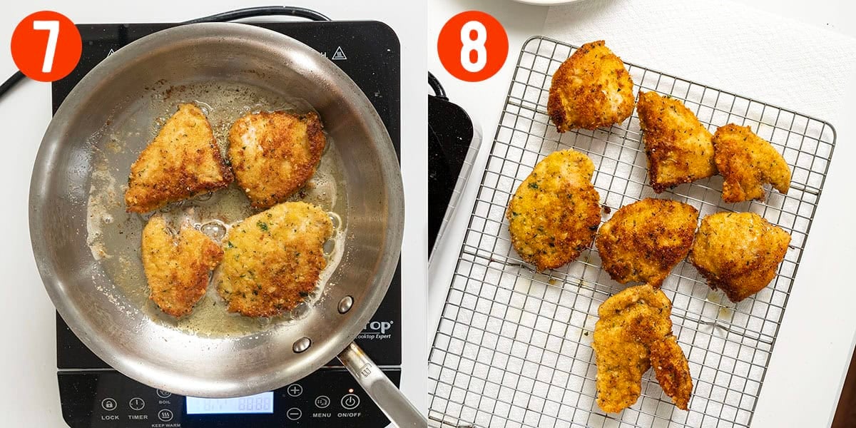 Frying chicken cutlets in a pan.