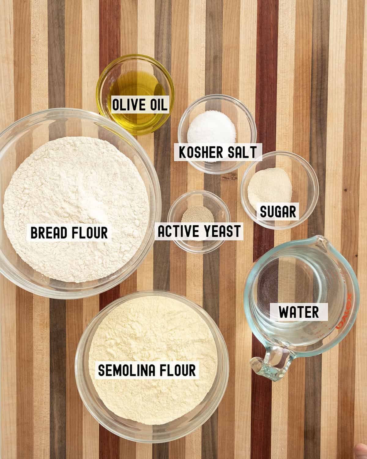 Ingredients for the pizza dough.