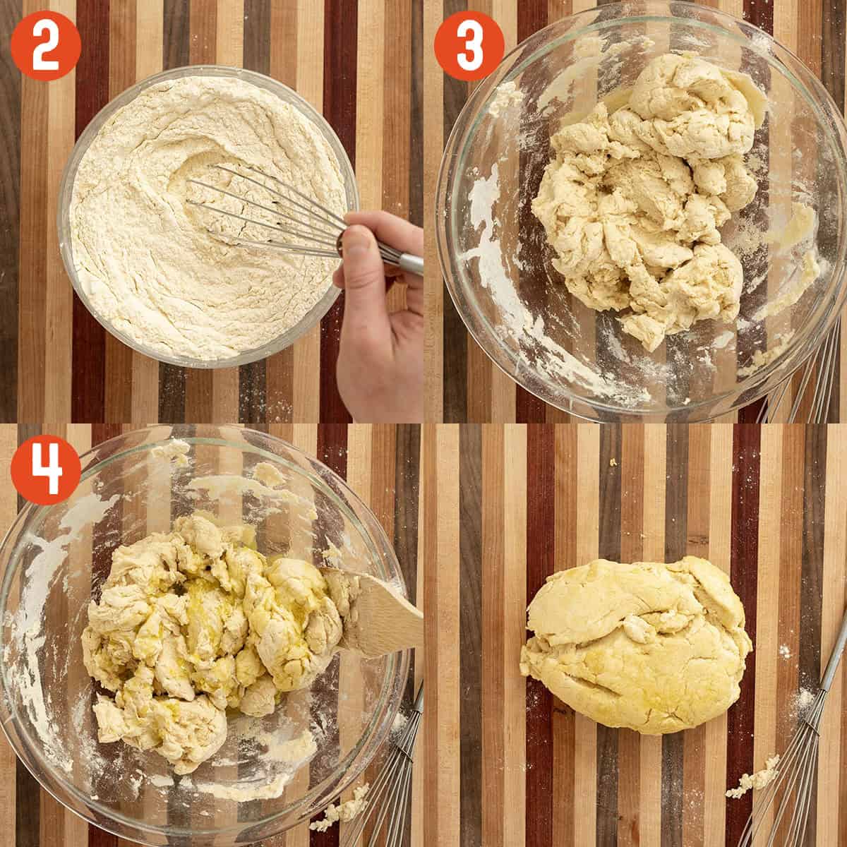 Combining wet and dry ingredients.