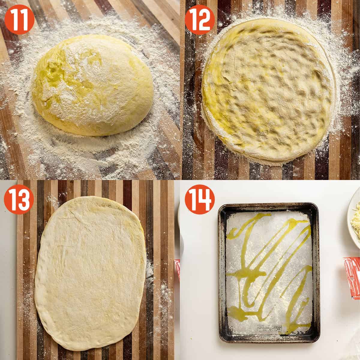 Rolling out pizza dough for pizza.