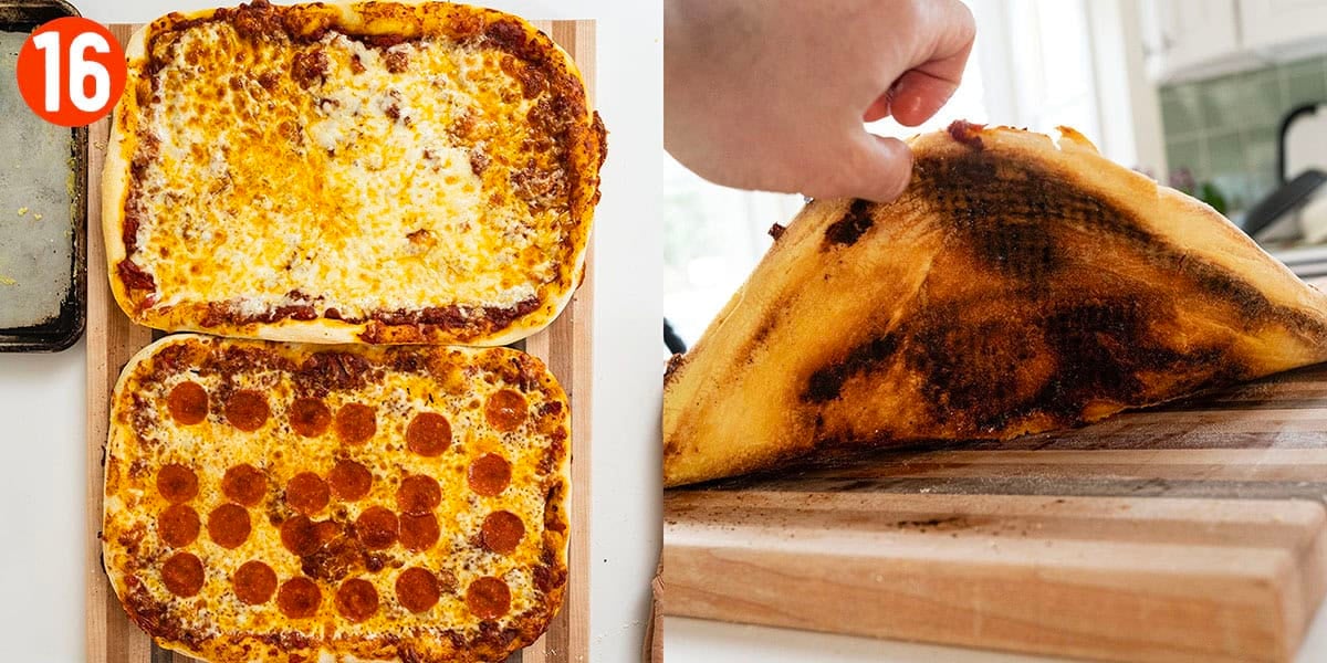 Crispy finished pizza.