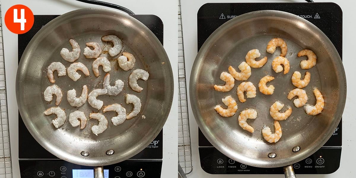 Frying shrimp on both sides.