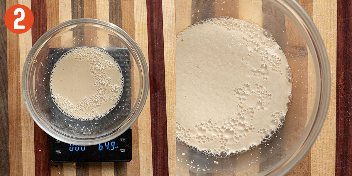 Active yeast in warm water in a bowl.