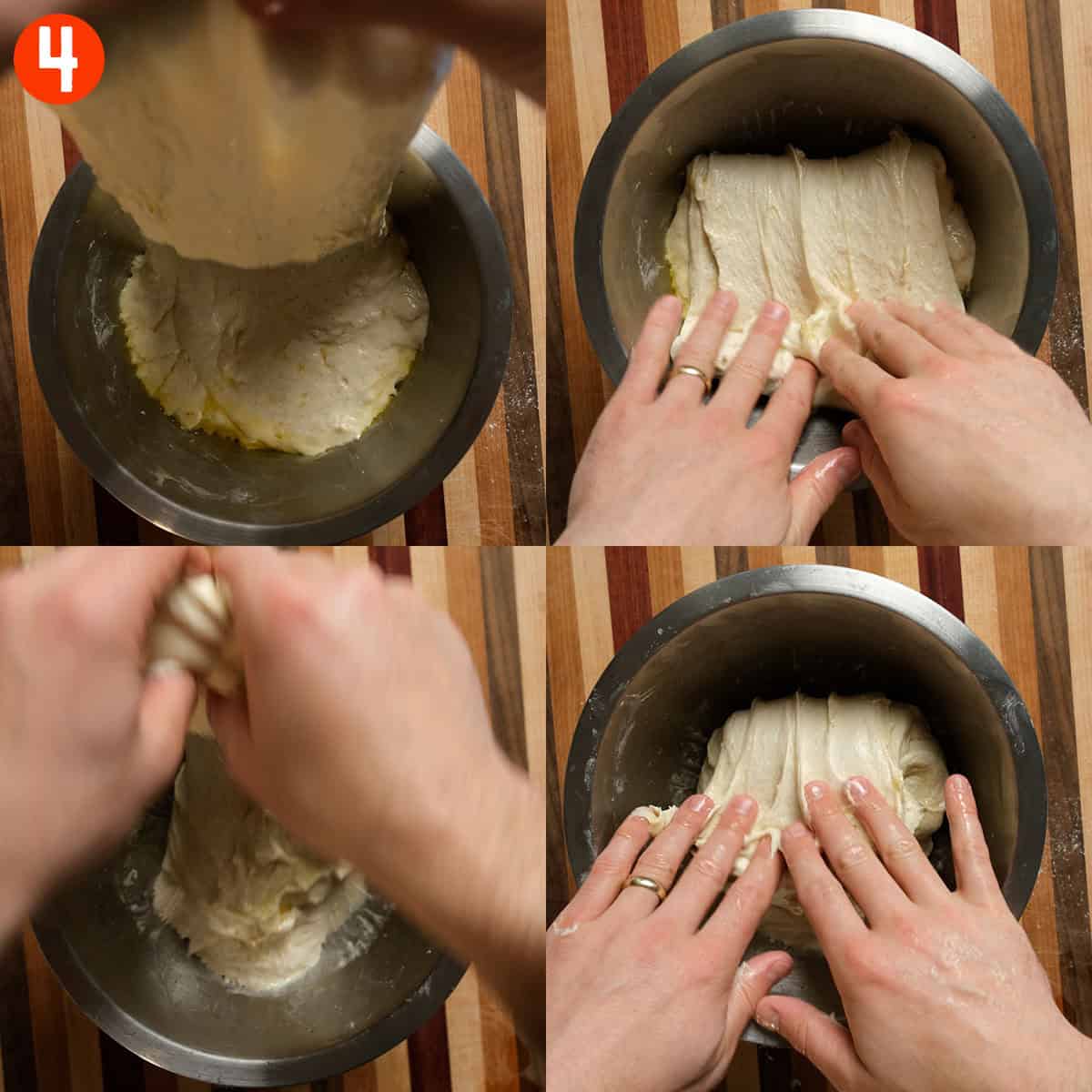 Stretch and folding focaccia.
