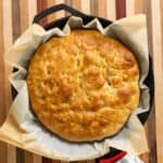 Focaccia bread in a cast iron.