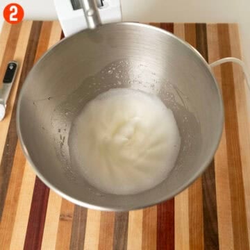 Egg whites whisked to stiff peaks.