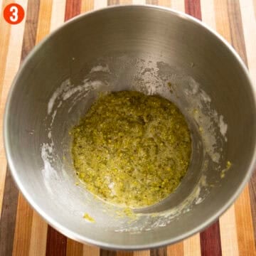 Dough folded in with egg whites.