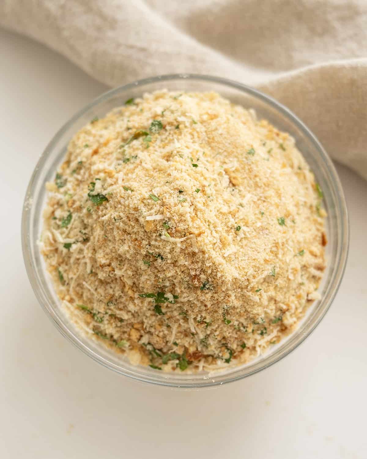 Italian seasoned breadcrumbs in a bowl.