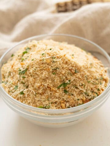 Italian seasoned breadcrumbs in a bowl.