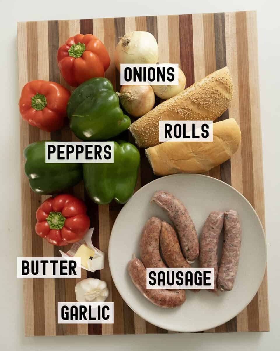 Ingredients for sausage and peppers.