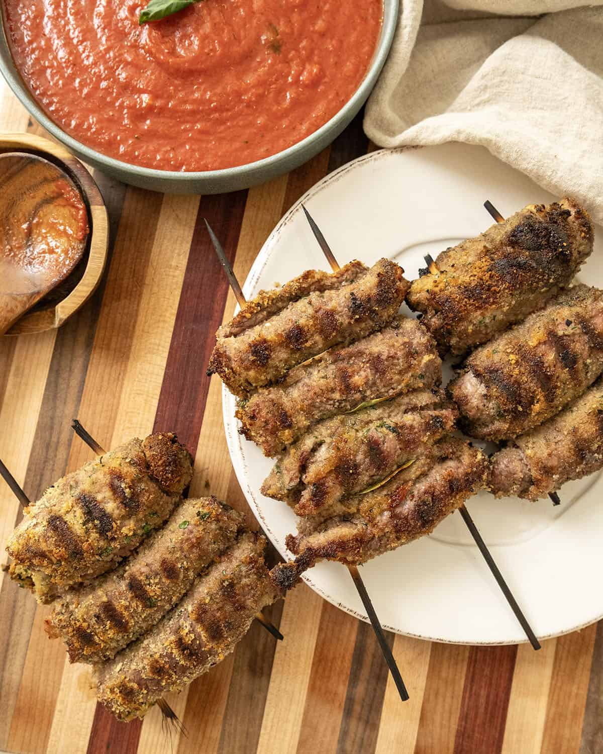 Grilled beef spiedini and marinara sauce.