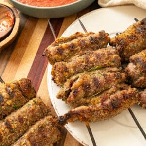 Grilled beef spiedini and marinara sauce.
