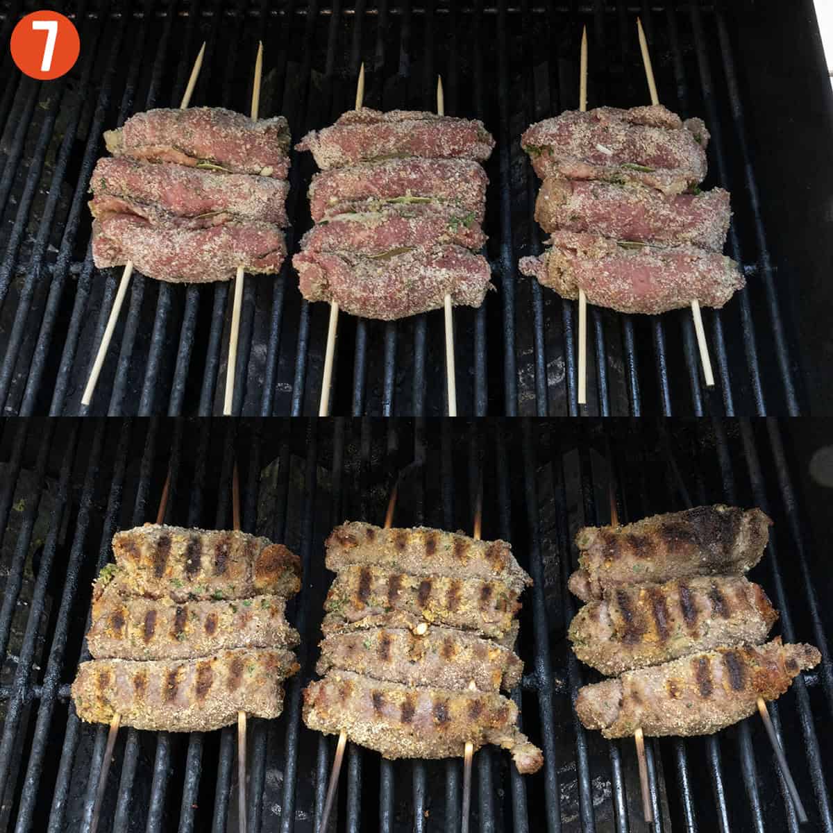 Skewered and grilling beef spiedini.