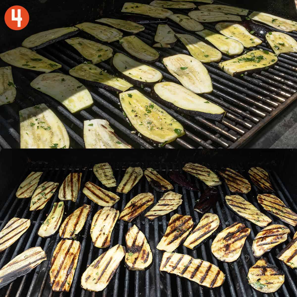 Eggplant being grilled.