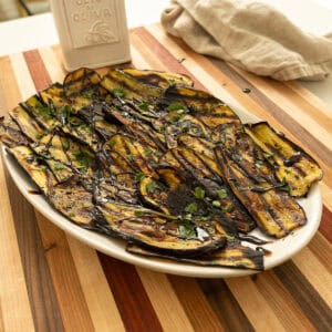 Grilled Italian eggplant drizzled with balsamic glaze.