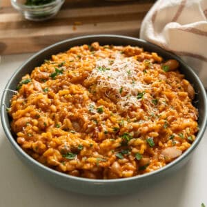Italian rice and beans in a bowl.